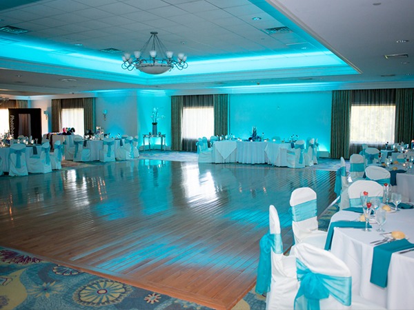 Wedding venue with blue decorations