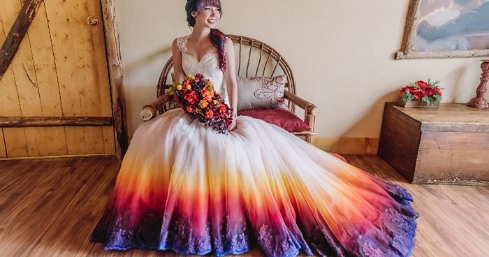 bride with dip dyed wedding dress