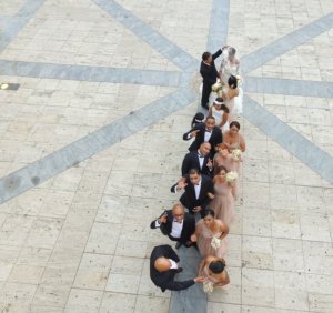 Bridal party aerial photograph captured by a drone