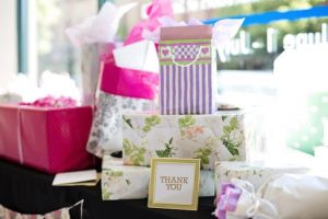 Gift table at an outdoor bridal shower