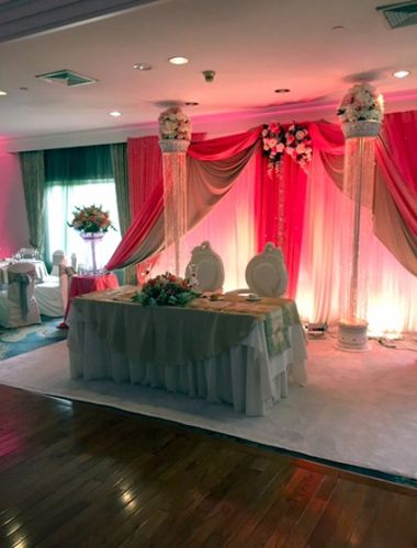 Bride and groom's table for two set up in The PineCrest Room for an Indian Wedding