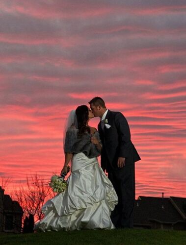 Wedding couple photo during sunset outside of PineCrest in Lansdale, PA