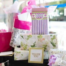 Gift table at an outdoor bridal shower