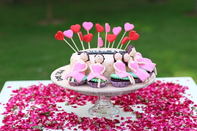 cake with hearts surrounded by flower petals