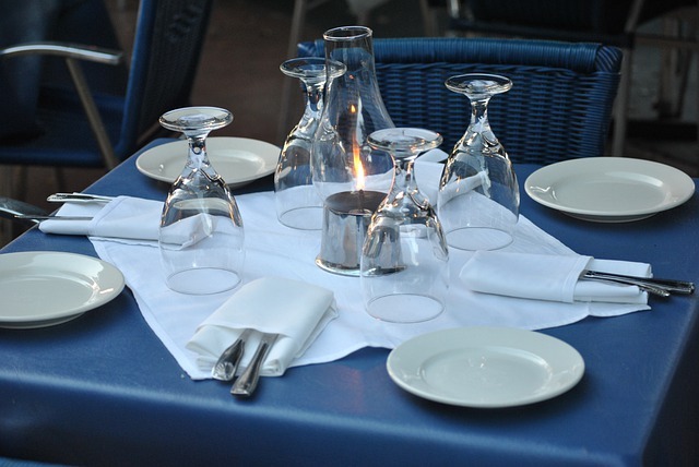 Place settings on table at an event