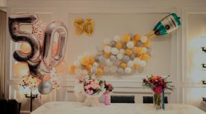 50 year old adult birthday party with balloons and other decorations